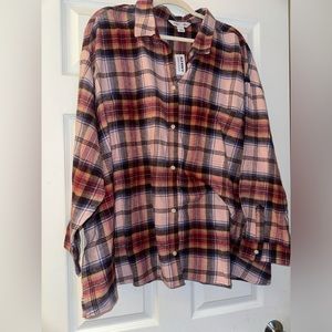 NWT Old Navy Red Light Pink Flannel Button Down Long Sleeved Shirt Plus Size 4X